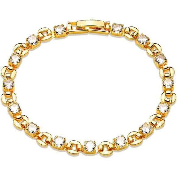 Tennis Bracelet, Tennis Link Chain Round CZ Simulated Diamond Stones Bracelet - Picture 5 of 5